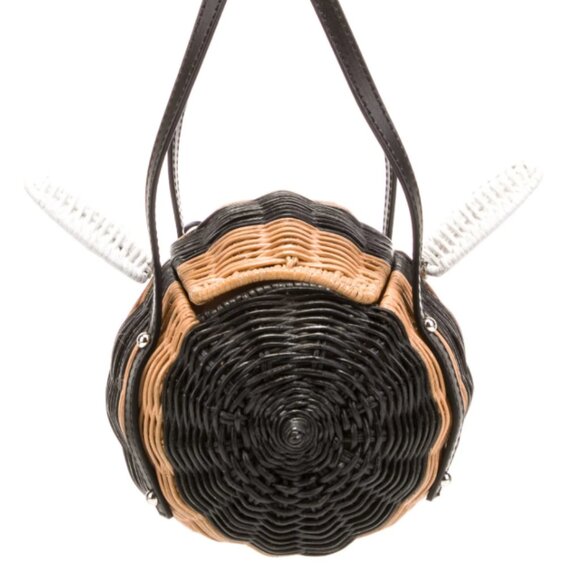 Kate Spade Down the Rabbit Hole Wicker Bee handbag in natural and black wicker - Picture 7 of 14
